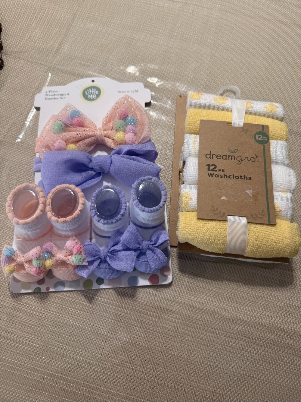 Little Me Pastel Bow & Sock Set  and baby wash cloths